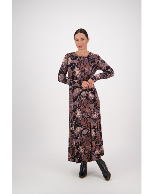VASSALLI ROUND NECK PRINTED KNIT DRESS
