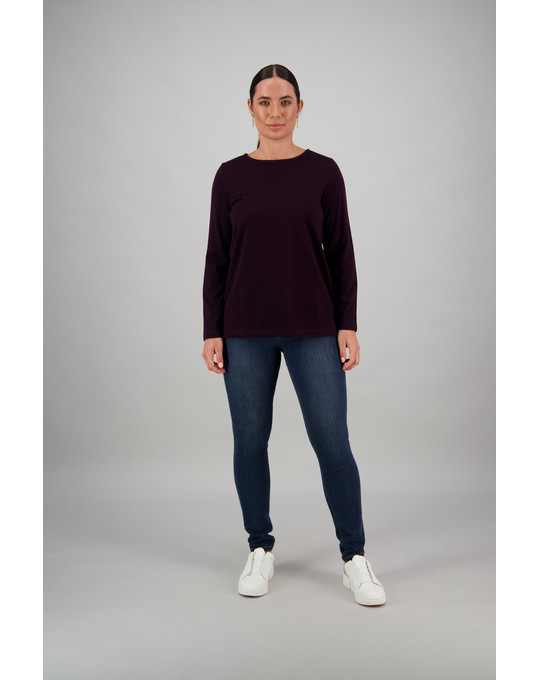 VASSALLI  MERINO LONG SLEEVE TOP W BACK BUTTON