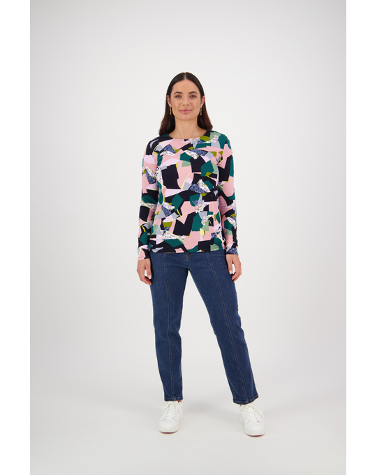 VASSALLI LONG SLEEVE ROUND NECK PRINTED TOP