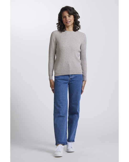 ROYAL MERINO CABLE CREW NECK SWEATER