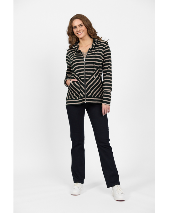 VASSALLI MERINO ZIP UP HOODED JACKET WITH SCOOPED BACK HEM