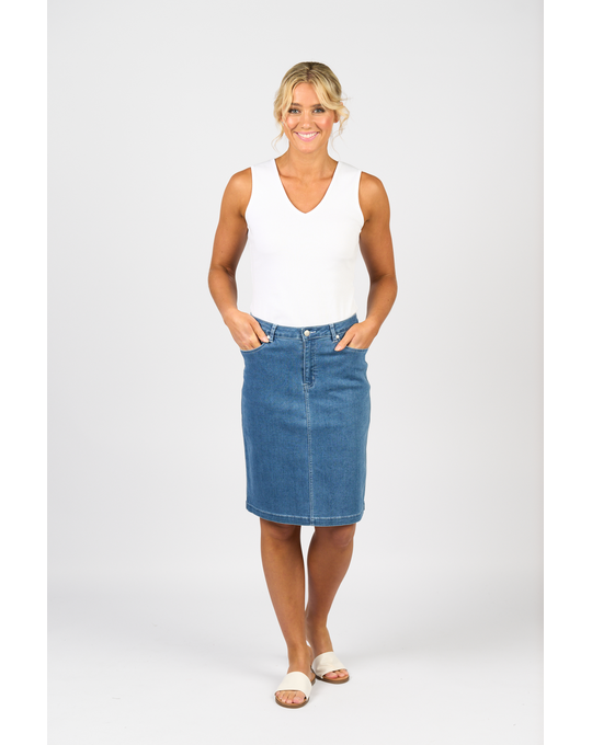VASSALLI PLAIN DENIM SKIRT WITH BACK VENT