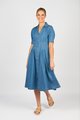 VASSALLI CAP SLEEVE SHAPED WAIST BUTTON UP DRESS WITH POCKETS