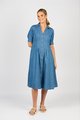 VASSALLI CAP SLEEVE SHAPED WAIST BUTTON UP DRESS WITH POCKETS
