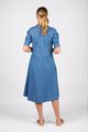 VASSALLI CAP SLEEVE SHAPED WAIST BUTTON UP DRESS WITH POCKETS