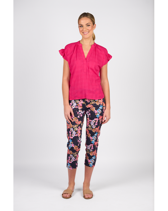 VASSALLI DROP SHOULDER TOP WITH SHIRRING DETAIL