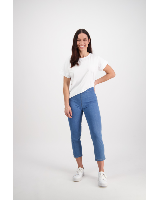 VASSALLI 7/8 LENGTH LEGGING CONTRAST STITCH DENIM JEAN