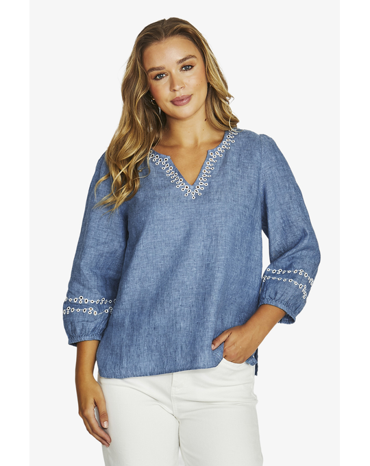 JUMP CONTRAST EYELET TOP