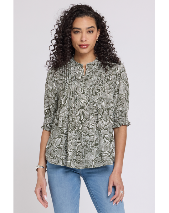 NYDJ S/S PLEATED PEASANT BLOUSE