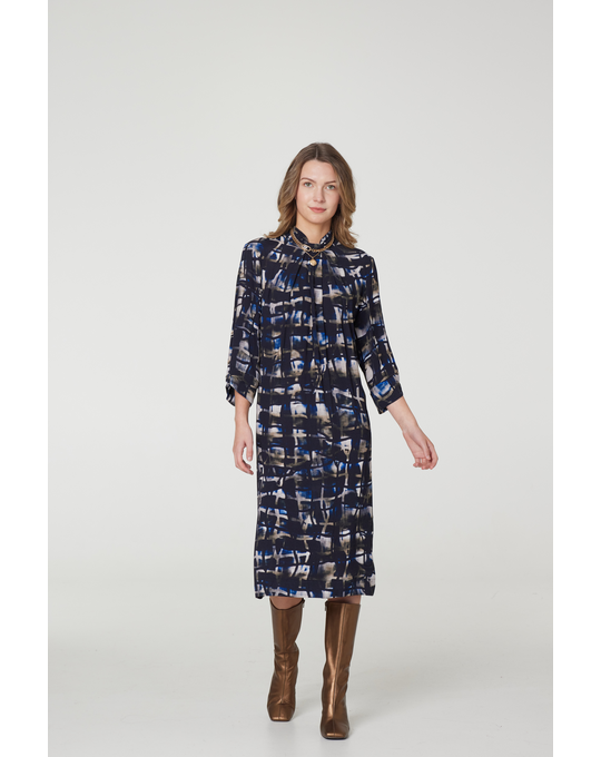 OBI THATCH PLEAT SHIFT DRESS