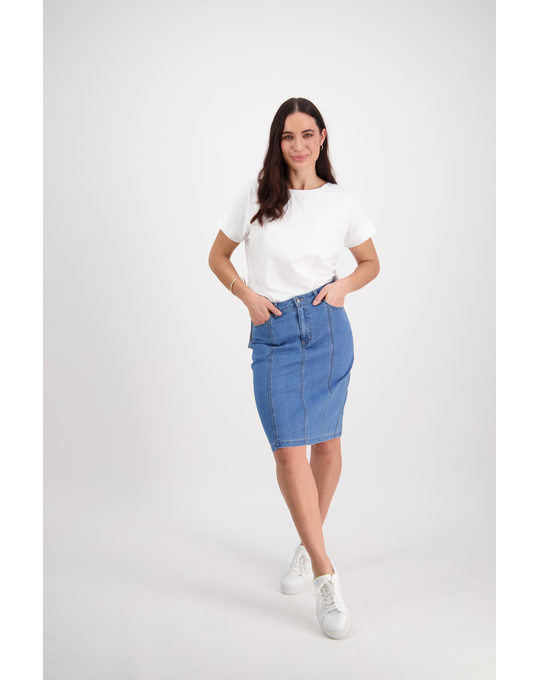 VASSALLI CONTRAST STITCH DENIM SKIRT