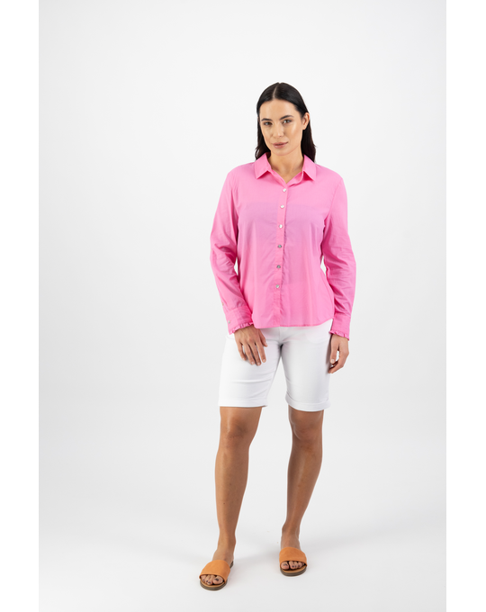 VASSALLI TAB SLEEVE SHIRT WITH PLEAT BACK NECK DETAIL